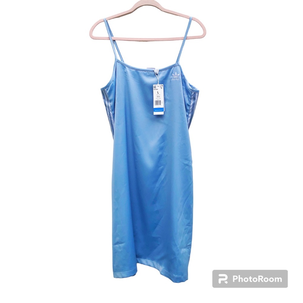 Adidas Primegreen baby blue tank dress w/ side stripes